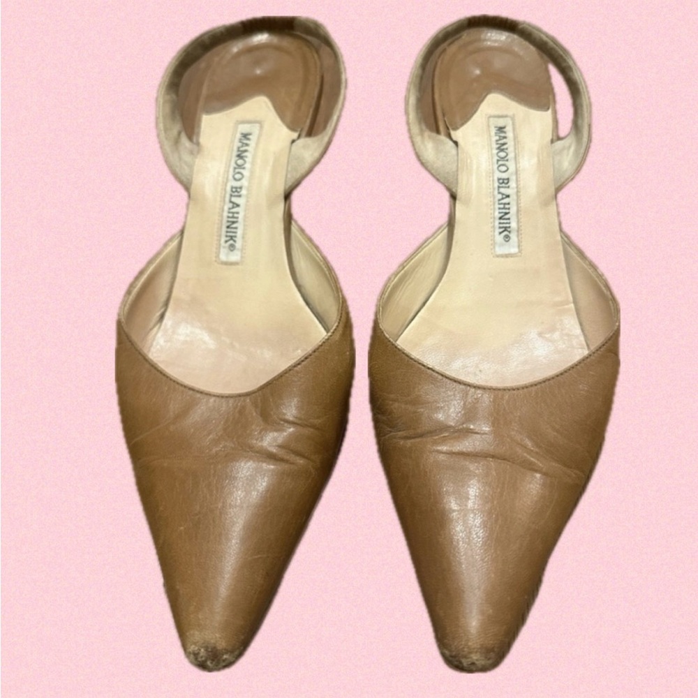 Manolo Blahnik Brown Leather Mules